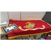 Image 1 : U.S. Marine Corps Ceremonial Flag with Gold Fringe, 36 × 60” and Masonic Master Mason Apron