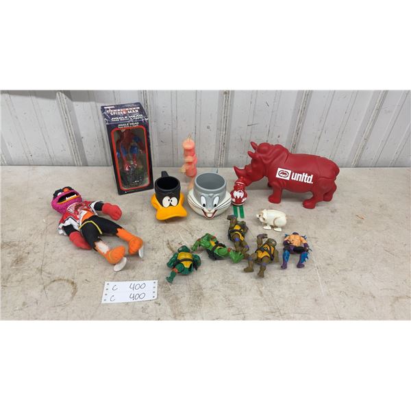 Red Rhino Promotional Figure, Spider-Man Jiggle Head, TMNT Figures, Muppets