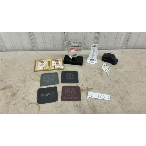 Advertisement Canadian Tire Dealer Convention Trophy, Chrysler/Jeep/Dodge/Mopar Slate Coasters and