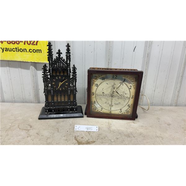 Victorian Cathedral Mantel Clock and Mid-Century Electric Desk Clock
