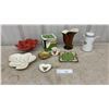 Image 1 : Square Teapot, Iridescent Fluted Vase, Leaf Shaped Bowls