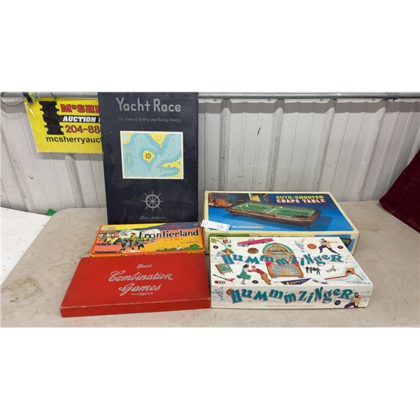 Vintage Board Game Lot: Yacht Race, Hummzinger, Auto-Shooter Craps Table, Frontierland, and