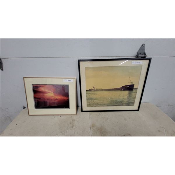 Framed Photographs, MV Canadian Hunter Great Lakes Bulk Carrier and Sunset Scene biggest 21”×24”