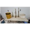 Image 1 : Vintage Brass Table Lamps with Pleated Gold and Cream Fabric Shades, Set of 3