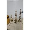 Image 2 : Vintage Brass Table Lamps with Pleated Gold and Cream Fabric Shades, Set of 3
