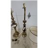 Image 3 : Vintage Brass Table Lamps with Pleated Gold and Cream Fabric Shades, Set of 3