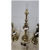 Image 4 : Vintage Brass Table Lamps with Pleated Gold and Cream Fabric Shades, Set of 3