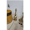 Image 5 : Vintage Brass Table Lamps with Pleated Gold and Cream Fabric Shades, Set of 3