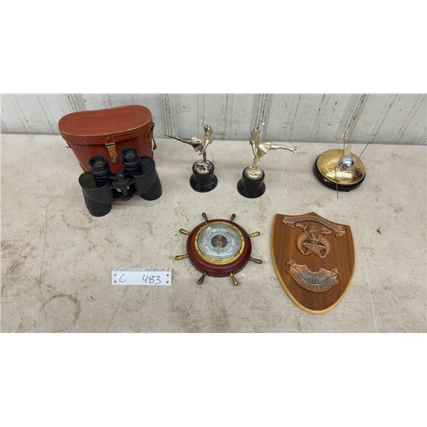 Binoculars with Case, Figure Skater Trophies, Weather Guide, Plaque