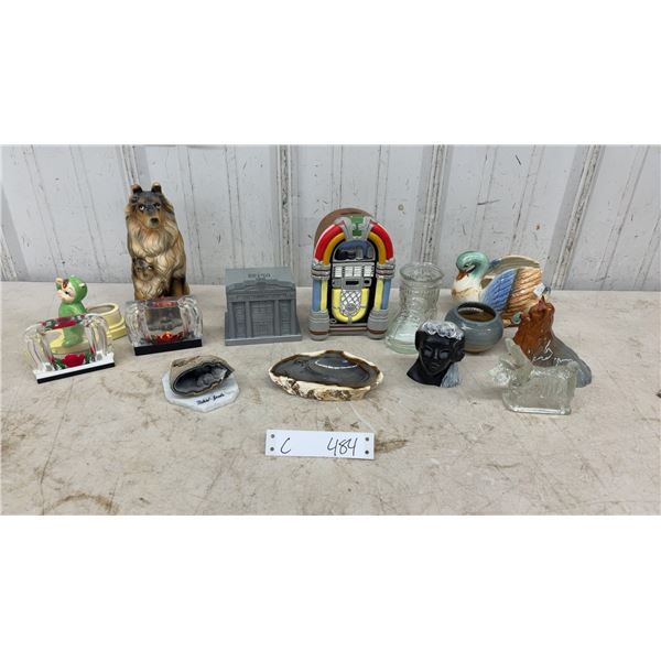 Vintage Collectibles Lot Including Jukebox Bank, Dominion Bank Coin Bank, Collie Figurine