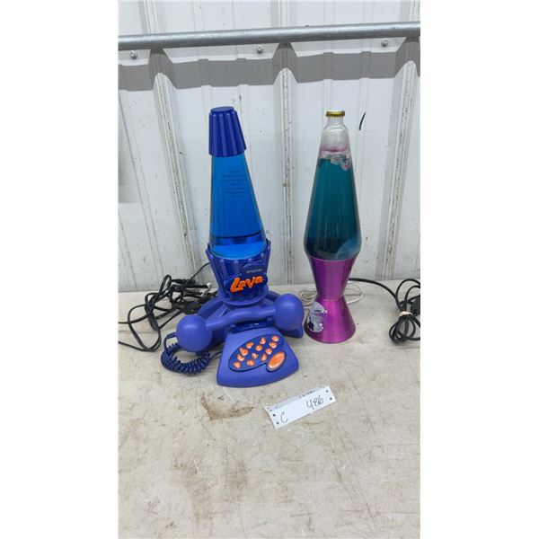 Original Lava Brand Novelty Corded Telephone Lamp and Purple Base Lava Lamp