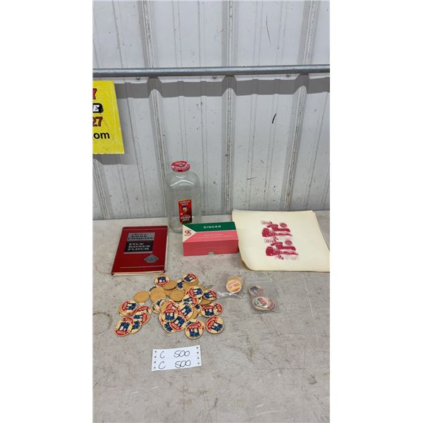 Vintage Milk Bottle Caps, Donald Duck Orange Juice Bottle, Singer Discs