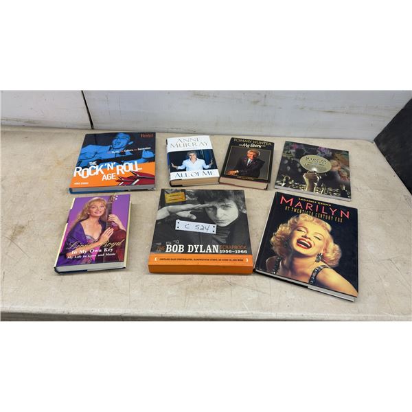 Lot of 7 Music and Film Biography Books Including Bob Dylan Scrapbook, Marilyn