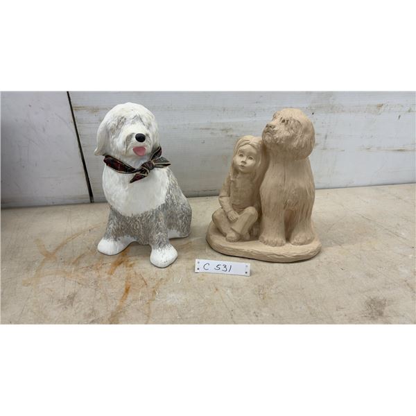 Old English Sheepdog Figurines Including Painted With Plaid Bow and Austin Production 1990, Tallest