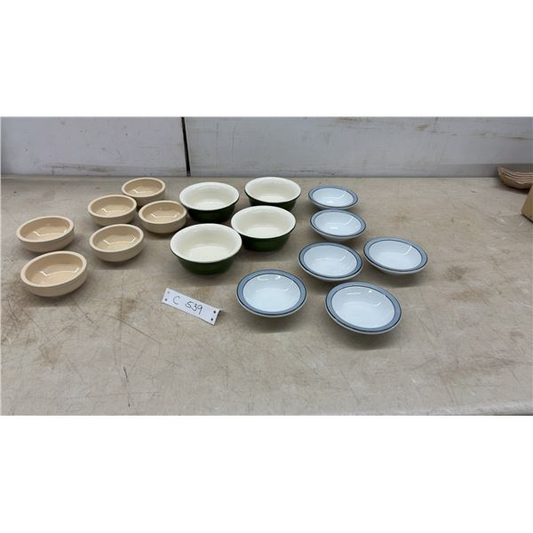 Air Canada PS 3363 TQT Korea Bowls, 6 Cream Bowls, 4 Green Bowls, and 6 Blue-Rim Bowls