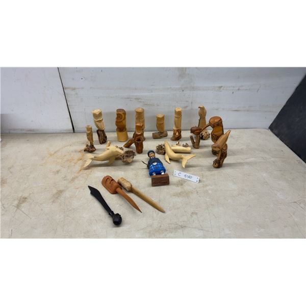 Hand-Carved Wooden Sculptures, Owls, Marine Animals, Letter Openers
