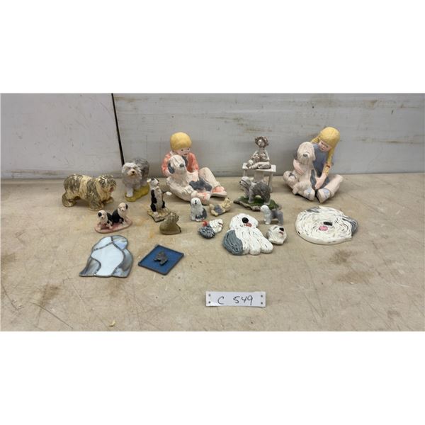 Collection of Old English Sheepdog Figurines, Children With Sheepdogs and Decorative Items