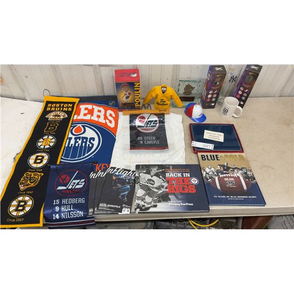 Sports Lot: Banners, Beer Glasses, Towels, Mug, Max Poulin Bobblehead