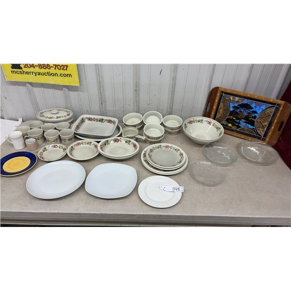 Butterfly Wing Art Wood Inlaid Serving Tray, 27 Piece Kitchen Dishwear