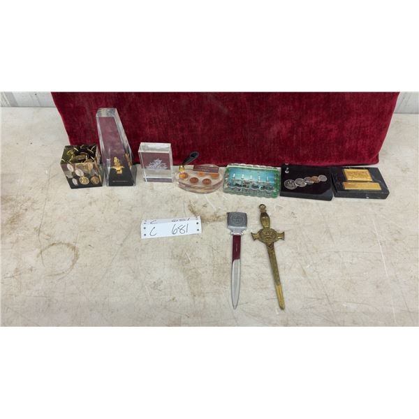 Vintage Paperweights, Letter Openers, and Commemorative Gold Anniversary of the Duck Stamp