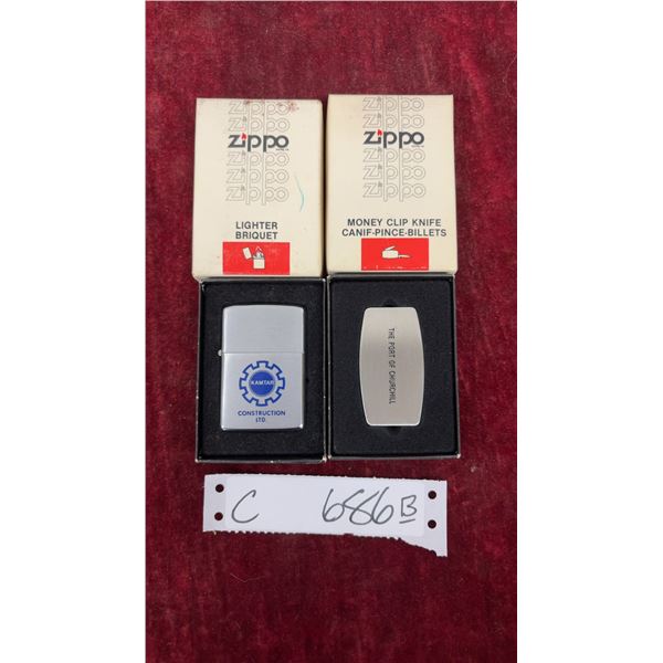 Zippo Lighter: Kamtar Construction Ltd. Lighter and Zippo "The Port of Churchill" Money Clip Knife