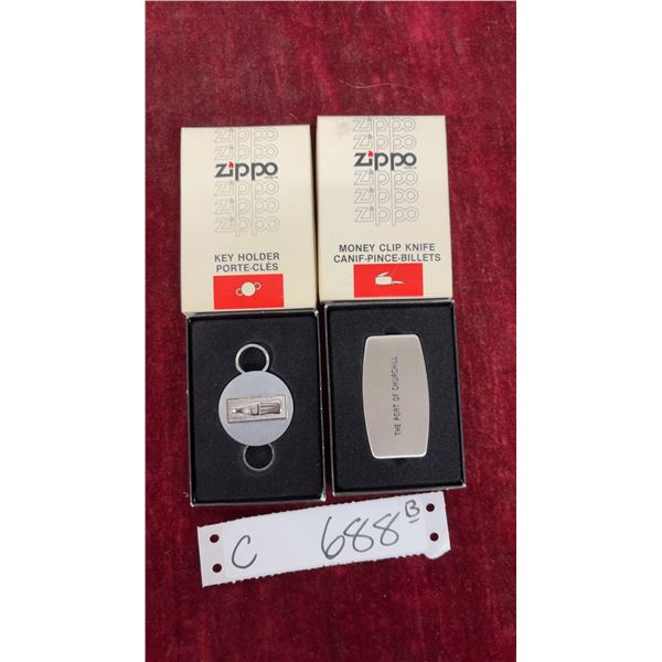 Zippo Money Clip Knife "The Port of Churchill" and Coca-Cola Key Holder in Original Boxes
