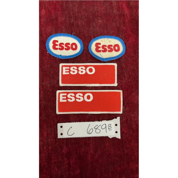Vintage Esso Embroidered Patches, Oval and Rectangular Gas Station Uniform Patches, Set of 4