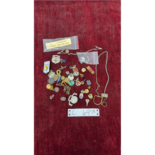 Vintage VIA Rail Conductor/Chef de Train Name Badge, Pins, Medals