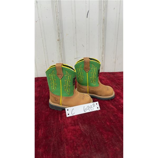 John Deere Infant's Cowboy Boots, Size 5M, Brown and Green Leather