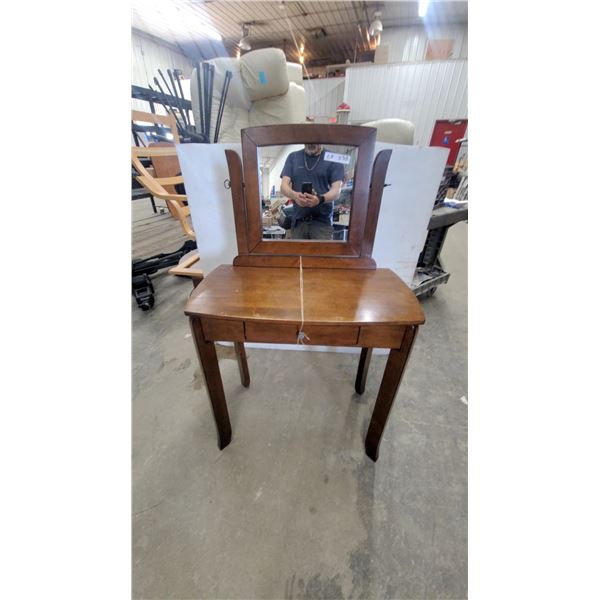 Wooden Vanity Table with Mirror and Two Small Drawers