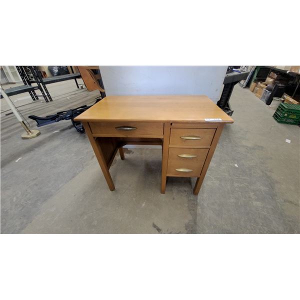 Wood Desk with Brass Oval Pulls, 30”×36”×22”