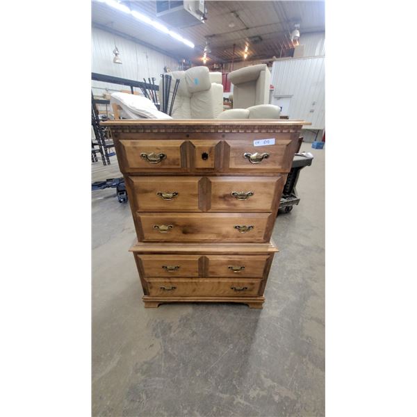 Colonial Revival Wooden Chest of Drawers With Brass Bail Pulls, 5 Drawers 49”×33”×16”