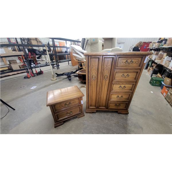 Wooden Chifferobe with Cedar-Lined Cabinet 50”×39”×20” and Matching 2-Drawer Nightstand 23”×17”×25”