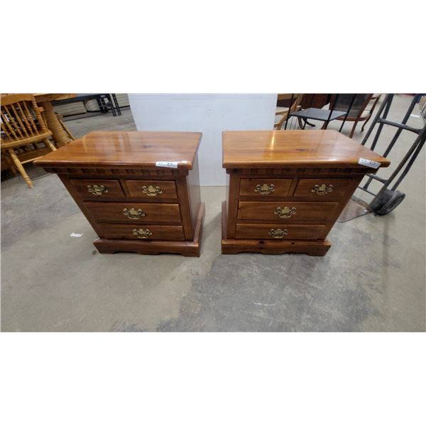 Pair of Colonial Revival Pine Three-Drawer Nightstands With Brass Pulls 25”×27”×18”