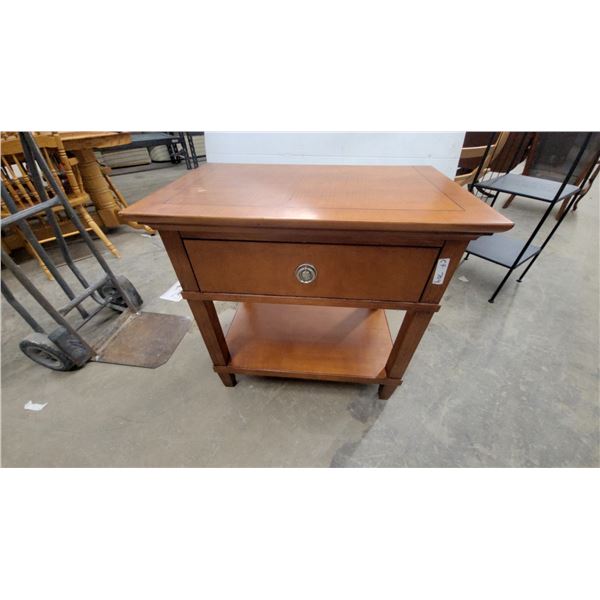 Wooden End Table with Single Drawer, Ring Pull, and Lower Shelf 30”×31”×19.6”