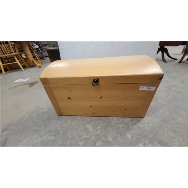 Pine Wood Domed-Top Storage Trunk with Metal Latch and Side Handles 28”×18”×16”