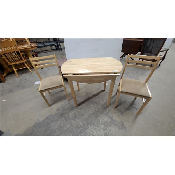 Light Wood Drop-Leaf Dining Table 29”×35”×35” extended size with Two Matching Chairs and