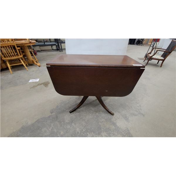 Duncan Phyfe Style Mahogany Drop-Leaf Table with Splayed Legs, Brass Paw Feet, and Drawers