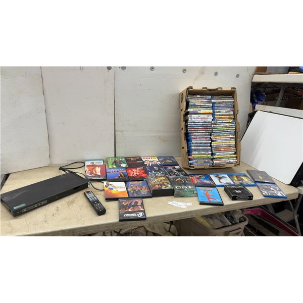 LG BP250 Blu-ray Disc Player with Remote and Large Assortment of DVDs and Blu-ray Movies