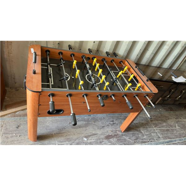 Harvard Foosball Table, Black and Yellow Players, Chrome Rods, Faux Wood-Grain Cabinet