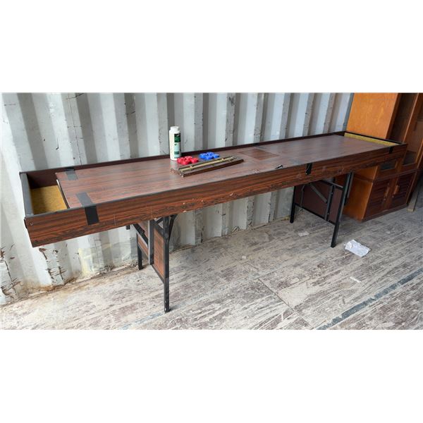 Vintage Shuffleboard Table with Powdered Shuffleboard Wax, 6 Red Pucks, 6 Blue Pucks, and