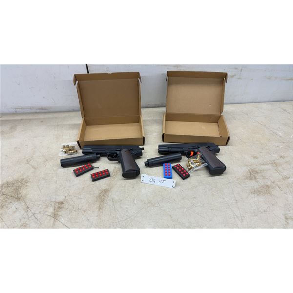 2 Foam Ejection Toy Blasters M1911 Style with Suppressors, Casings, and Foam Darts, Ages 12