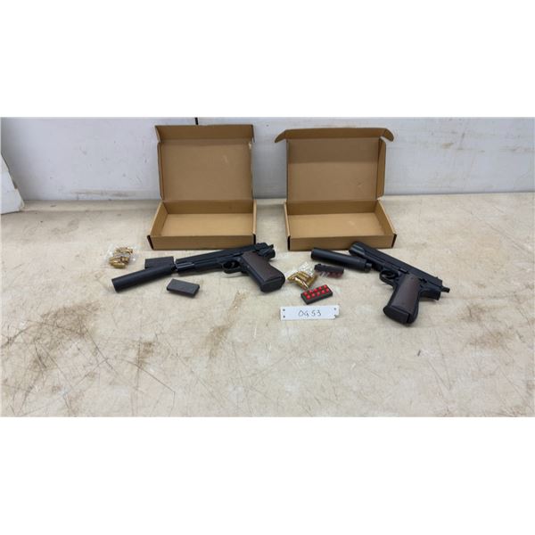 Colt M1911 Style Foam Ejection Toy Blaster Pistols With Suppressors and Darts, Set of 2