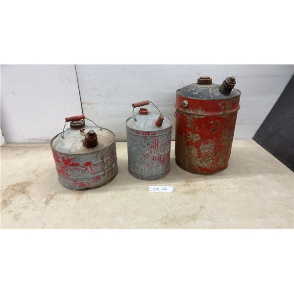 Set of Three Vintage Galvanized Steel Fuel Cans With Handles