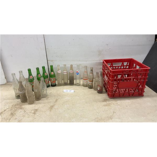 Vintage Soda Bottles Including Coca-Cola, Pepsi, 7Up, Hires and More with Beatrice Foods Crate