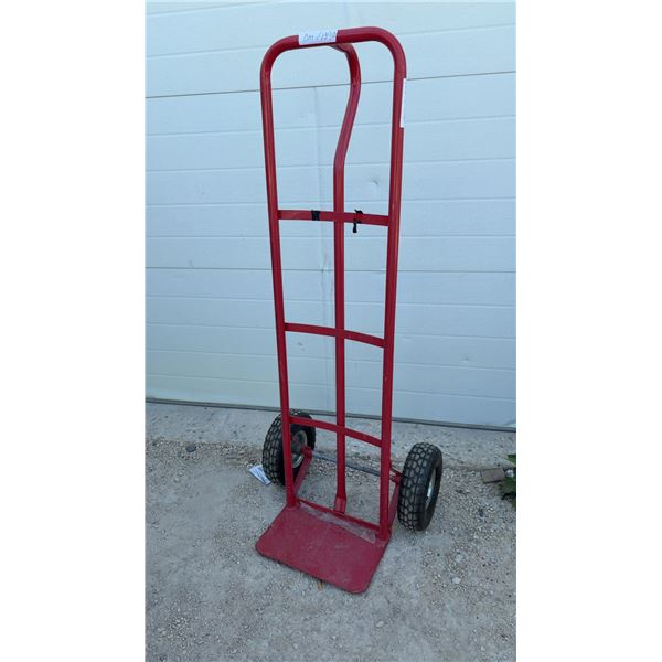 Red P-Handle Hand Truck Dolly with All-Terrain Pneumatic Knobby Tires