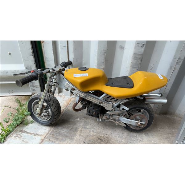 Yellow Pocket Bike with Dual Exhaust, Front and Rear Disc Brakes