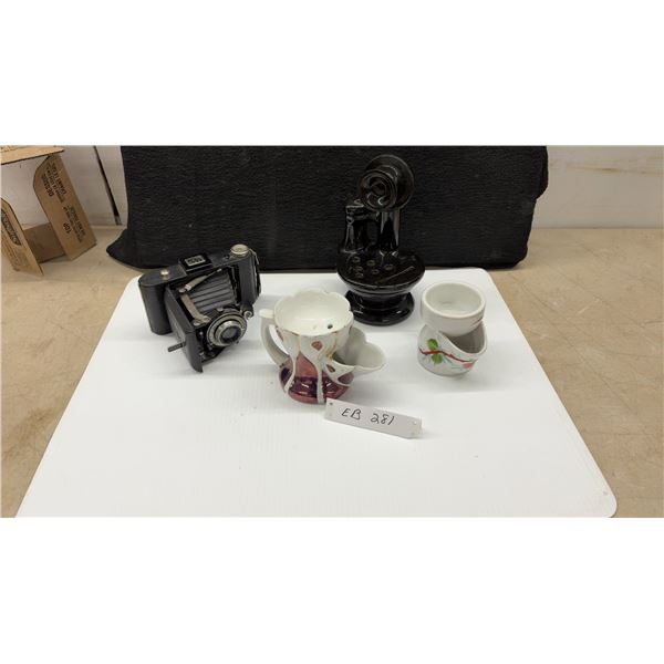 Kodak Monitor Six-20 Folding Camera With Anastar f/3.5 Lens, Vintage Candlestick phone pen holder