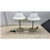 Image 1 : Pair of Traditional Brushed Gold Table Lamps with Alabaster Frosted Glass Bell Shades, 22” High