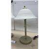 Image 2 : Pair of Traditional Brushed Gold Table Lamps with Alabaster Frosted Glass Bell Shades, 22” High